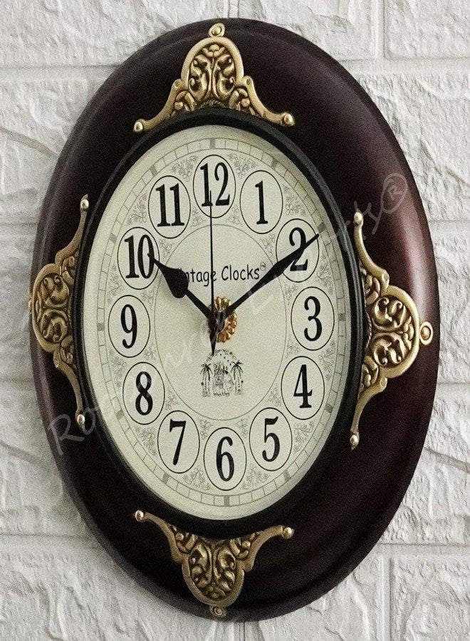 Vintage Clock Brass Inlay Wooden Shiny Brown Handcrafted Analog Wall Clock/One Year Warranty / 9143-12-FH, 30x30 Cm - Image 1